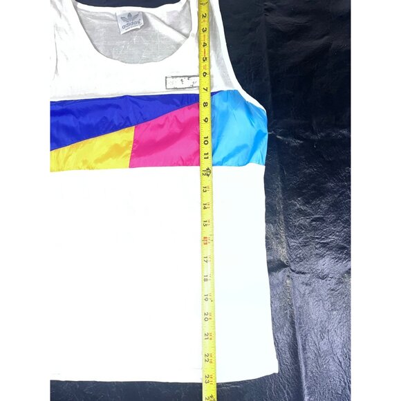 90s Adidas Trefoil Logo Mesh Tank Top White Color Block Retro Nylon Panels Small - Picture 9 of 10